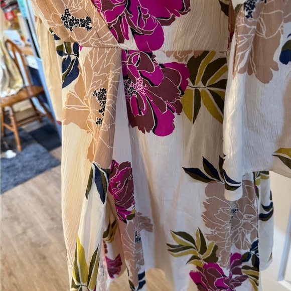 Billabong Divine Floral Mini Wrap Dress L Bell Sleeve Boho Festival - Picture 4 of 9